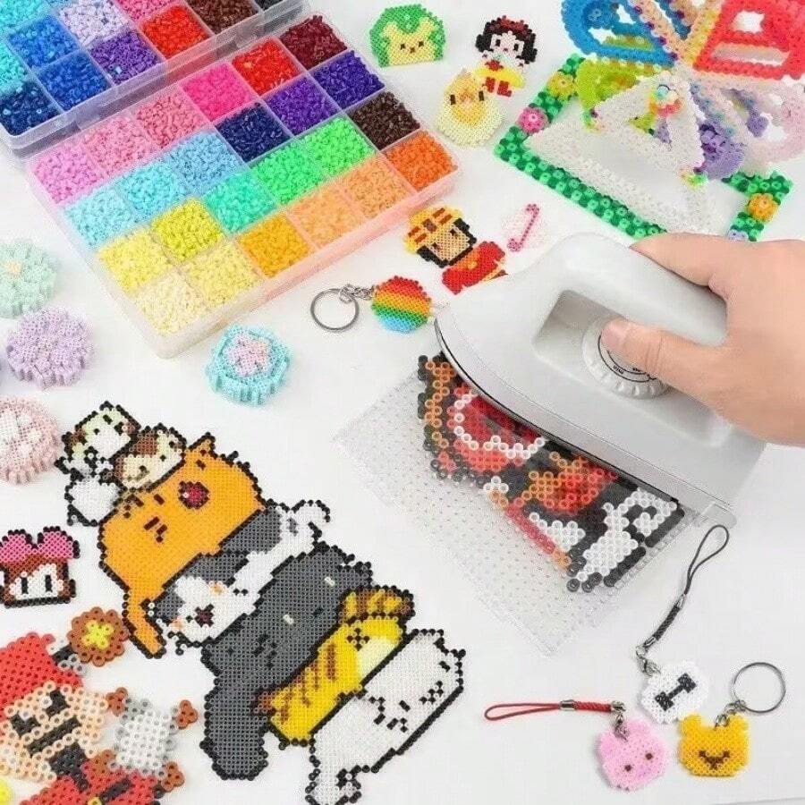 24 Color Faux Pearl Bead Set - 10,040pcs 2.6mm Fused Beads, Pixel Art Design, DIY Keychain & Jewelry Making, Adult Craft, Party Game & Family Activity Gift Set