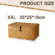 Rattan Storage Basket With Lid, Natural Seagrass Woven Rectangular Storage Box, Multi-Purpose Home Organization & Decor - Brown - View 5