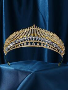 通用巴洛克风格婚礼头饰皇冠水晶水钻新娘皇冠和头饰，女士款 - 金色 - 查看 1