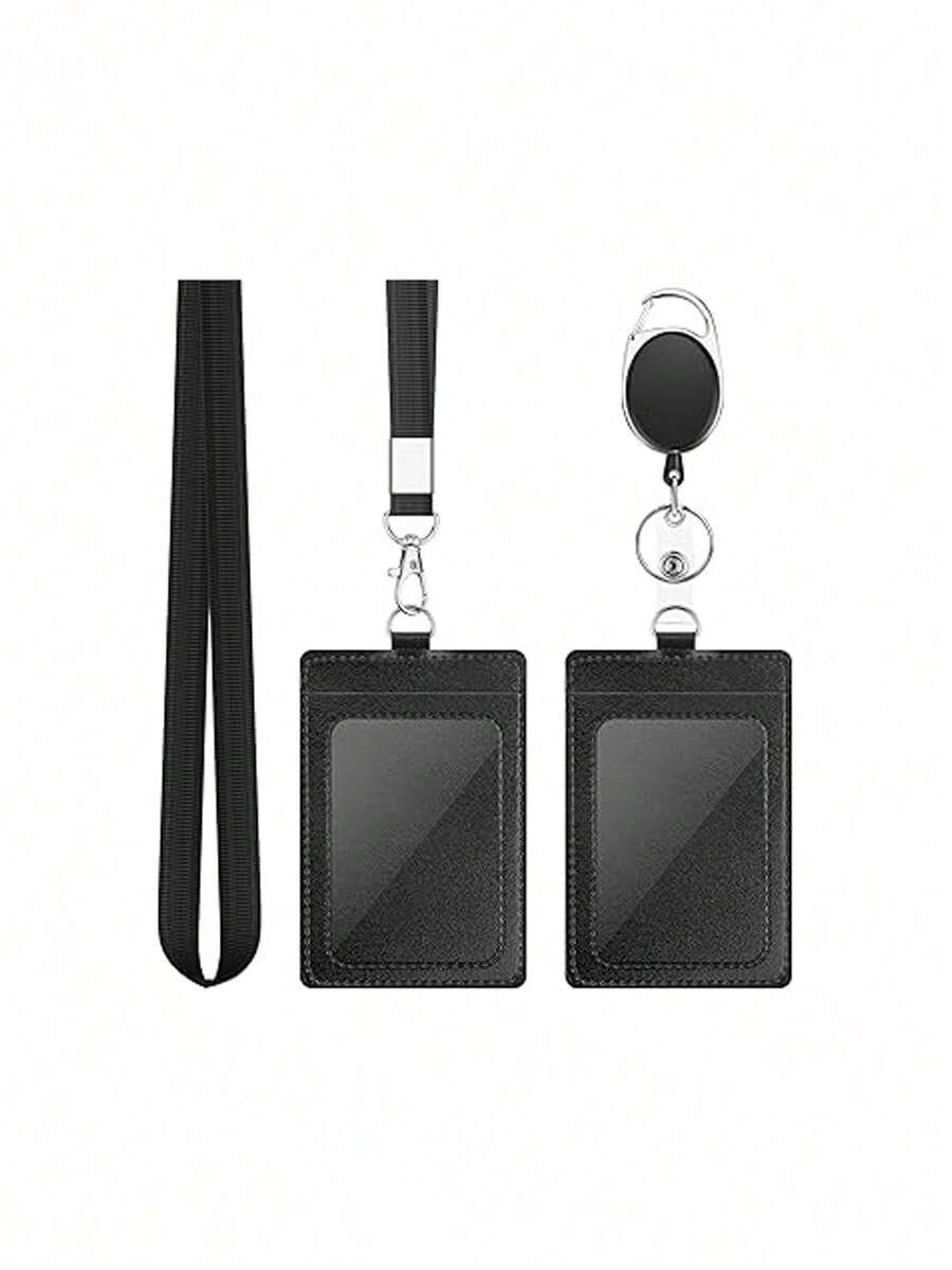 1/2pcs PU Leather ID Card Cases, Work Badges, Access Control Cards, Employee Name Tags, Meal Cards, Snap Fastening Card Cases, Hanging Ropes - Sets - View 1