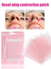 Disposable Ultra-Thin Nose Wing Contraction Patch, With Tweezers, Invisible Nose Wing Shaping Sticker, Coordinate Facial Contours, Cosmetic Products, Makeup Tools And Accessories, Grooming Supplies, Travel Essentials, Affordable Gift For Women And Men, Christmas Gift (Pink) - Multicolor - View 2