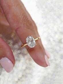 1枚奢华椭圆形立方氧化锆戒指，女士礼物，女士结婚戒指，铜戒指，送给朋友/生日/情人节/母亲节的珠宝礼物 - 橢圓 - 查看 9