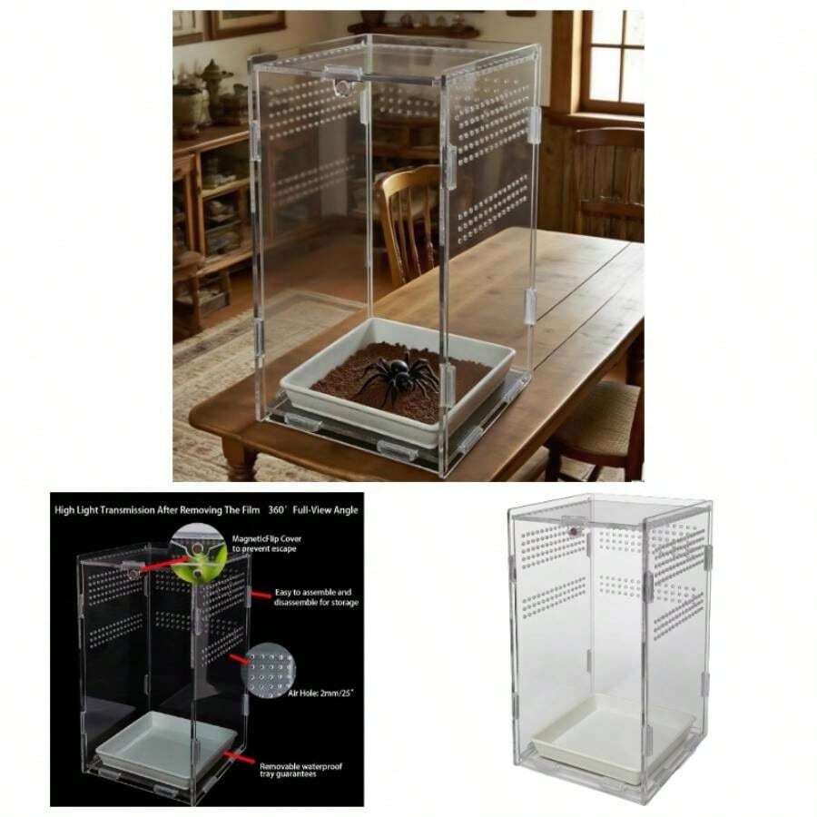 Acrylic Jumping Spider Enclosure, Reptile Enclosure, Bug Habitat, Small Tree Dwelling Reptiles, Arboreal Tarantula Enclosure, Spider Terrarium Kit, Plastic Terrarium4. Inch X 4. Inch X 8 Inch - A3 - Xem 1