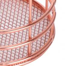 2Pcs Pen Holder Round Rose Gold Desktop Storage Basket Metal Mesh Makeup Organizer Box - Multicolor - View 5