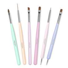 Beetles Gel Polish Nail Art Brushes Wood Alloy Handle, Dotting Pen Clean Up Liner French Nail Brush Set - 6pcs Gray Nail Brush - 查看 1