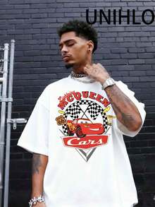 Disney McQueen Circuit 66 Print  Summer Casual Versatile Pure Cotton T-Shirt Suitable For Any Place - 白色 - 查看 3