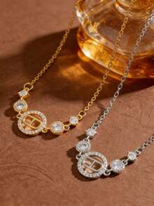 1件精美微镶水钻CD字母钛钢项链，简约百搭猪鼻子水钻项链（女士款） - 項鍊 - 查看 1