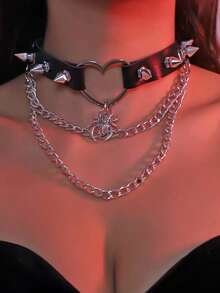 Gothic Style Sexy Spider Chain Heart Necklace, Personalized Dark Style Choker For Women - Multicolor - View 6