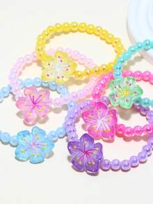 6 pièces Bracelet/Jonc/Accessoire de poignet avec pendentif fleur mignon et perles, convient pour les filles au quotidien, les festivals, les anniversaires et les fêtes - Multicolore - Voir 8