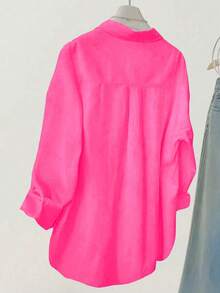Women's Solid Color Minimalist Casual Long Sleeve Shirt Spring - Hot Pink - View 2