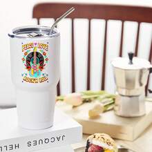 30oz Stainless Steel Tumbler Black White Options,  Peace Love Rock N Roll Guitar Design Graphic Cups, Insulated Travel Coffee Mug With Lid And Straw , Double Wall Vacuum Reusable Travel Cups, Funny Birthday Party Gift For Women & Men - 白色 - 查看 2