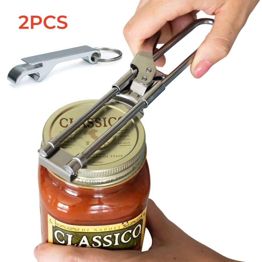 Abridor de botellas y frascos para manos débiles (1, 2 o 3 unidades), abrelatas ajustable de acero inoxidable, abridor de tapas de frascos multifuncional para personas mayores con artritis. Aparatos de cocina. - Plateado - Ver 1