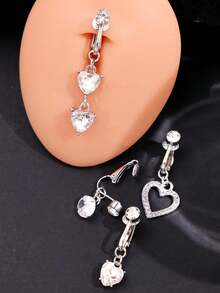 4pcs/Set Elegant & Fashionable Beach Vacation Style Unique Personalized Heart Crystal Rhinestone Navel Clip, Suitable For Daily Wear, Festivals And Parties - Multicolor - View 6