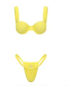ARA CHIC Damski 3-częściowy komplet bikini w stylu europejskim i amerykańskim, seksowny strój kąpielowy z kwiatowym nadrukiem, strój plażowy, strój kąpielowy na wakacje, zupełnie nowa kolekcja wiosna/lato - Żółty - Zobacz 3