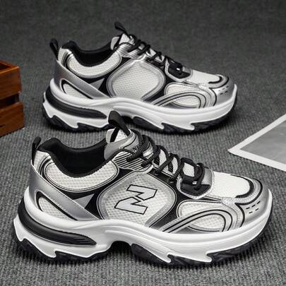 New Autumn Men's Breathable Mesh Shoes, Fashion Thick Bottom Height Increasing Casual Sneakers, Plus Size Women's Shoes