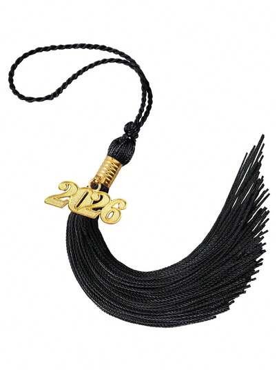 1/5 chiếc tua mũ tốt nghiệp "2026" - Dây ruy băng polyester màu đen dùng cho lễ tốt nghiệp, lễ trao bằng Tiến sĩ và trang trí ngày lễ | Phụ kiện mũ tốt nghiệp thời trang với các chi tiết tinh tế, món quà hoàn hảo cho sinh viên tốt nghiệp, trang trí tiệc tốt nghiệp.