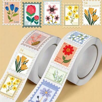 Cute Waterproof 500 Sheets/Roll Creative Floral Cute Roll Stickers For Scrapbooking DIY Notebook Phone Case Water Cup Personalized Stickers Easter Birthday Gift Party