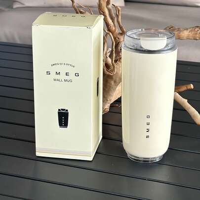  420ml Smeg White Portable Insulated Coffee Mug, 304 Stainless Steel Vacuum, Office & Travel, Leak-Proof Thermal Tumbler, Car Cup, Long-Lasting Insulation, Stylish Design