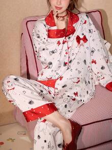 Gongdie 2 piezas Conjunto de pijama de manga larga de algodón con estampado de gato Marie de Disney, para primavera y otoño - Multicolor - Ver 4