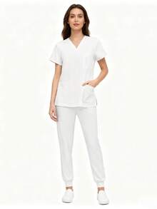 Advanced Clinical Attire Ensemble - Complete M-Edical Scrubs Package With Practical Design Elements For Modern Healthcare - White - View 7