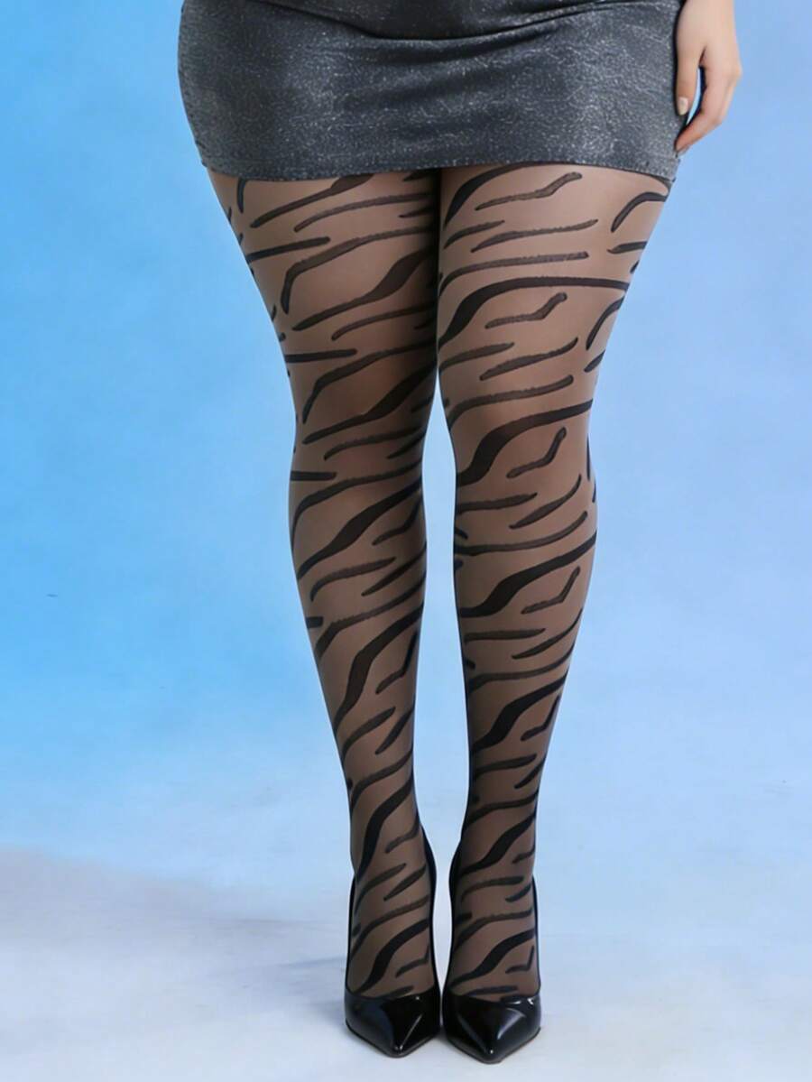 Wild Black Zebra Print Leggings - Contrast Striped Fitted Design, Suitable For Holidays, Parties And Nightlife - Black - View 1