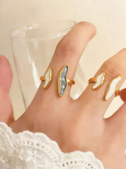 1pc Stainless Steel Dual-Tone Drip Glaze Open Ring, Adjustable Size, Fashion Elegant Casual Jewelry Accessory For Women, Suitable For Daily, Party, Commute Wear