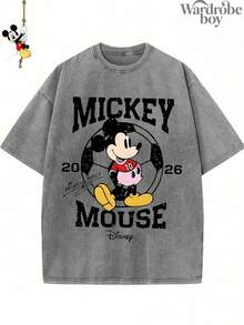 Disney Printed Wash Water T-Shirt,Mickey Signed Football Jersey, Disney Mickey American Football T-Shirt,Unisex,High-Quality Pure Cotton T-Shirt,Suitable For All Seasons, Comfortable And Breathable| Exquisite Design | The Best Choice For Giving Gifts - 灰色 - 查看 2