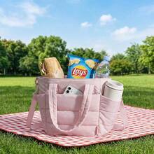 Lunch Bag Women Small Insulated Tote With Lunch Compartment Quilted Lightweight Puffy Tote Bag For Work, Travel, Outdoor, Pink - 查看 6