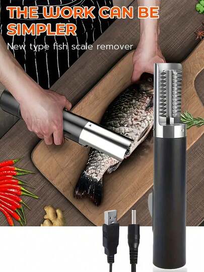 1 pieza Raspador de pescado eléctrico portátil, impermeable, quitaescamas de pescado. Limpiador de escamas de pescado USB recargable, cuchillo para escamas de pescado, herramientas para mariscos, artículos de cocina, accesorios de cocina, artículos de cocina para el hogar