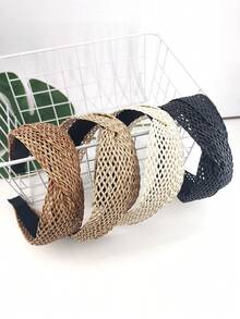 1pc Solid Color Casual Rattan Woven ABS Plastic Headband, Suitable For Daily Wear Hairband Hair Hoop,Summer,Holiday,Travel - Multicolor - View 2