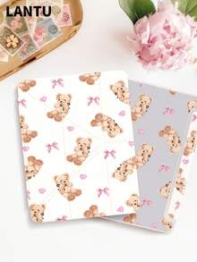 1pc Teddy Bear Plush Doll & Bow Pattern Tablet Protective Case, New Y-Fold Design, Multi-Angle Stand, Double-Sided Printed, Compatible With 10.2", Pro 11" 2020/2021/2025 11th Gen, Mini 6/7, Anti-Drop, Pencil Slot, Sleep/Wake Support, A Great Gift For Tablet Users - Multicolor - View 5
