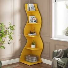 LITTLE TREE LITTLE  TREE Corner Shelf, Modern 5-Tier Wall Corner Bookshelf, Stylish Corner Small Bookcase Storage Rack Plant Stand With Unique Shape For Living Room, Home Office,1PCS - Yellow - View 2