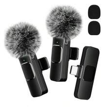 [With 2 Microphones] Portable Mobile Phone Microphone For Live Streaming And Recording Videos Professional Wireless Lavalier Lapel Audio Microphone For Cell Phone Smartphone ,Cordless Omnidirectional Condenser Recording Mic For Interview Video Podcast Vlog - 查看 1