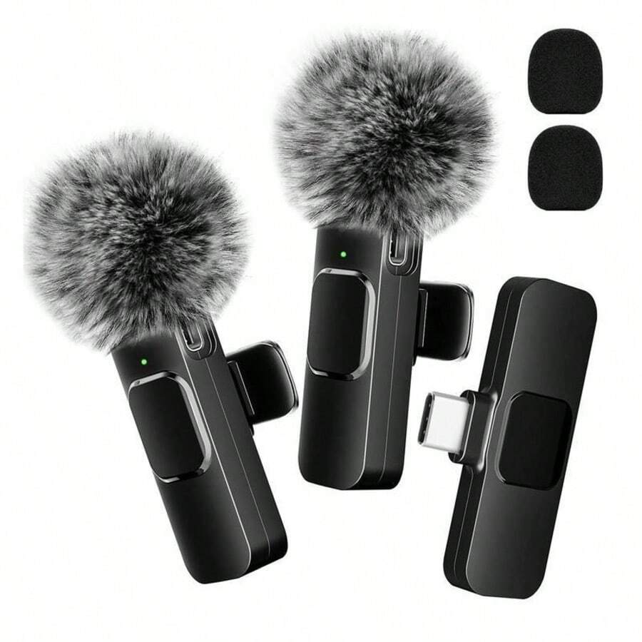 [With 2 Microphones] Portable Mobile Phone Microphone For Live Streaming And Recording Videos Professional Wireless Lavalier Lapel Audio Microphone For Cell Phone Smartphone ,Cordless Omnidirectional Condenser Recording Mic For Interview Video Podcast Vlog - 查看 1