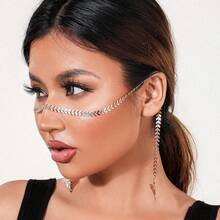 Fashionable Fishbone Chain Face Chain Earrings, Personality Cool Style Long Tassel Earrings For Women, Perfect For Parties And Photoshoots - 1 - 查看 2