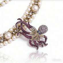 Europe And The United States Retro Personality Full Of Diamond Octopus Men's Brooch Creative Diamond Octopus Pin Office Party Accessories Gift - 綠色 - 查看 5