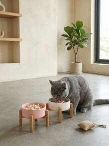 PETSIN 加高陶瓷猫碗加高狗碗防滑猫食碗带竹架狗粮水套装防呕吐、无压力，适合中型犬 - 彩色 - 查看 4