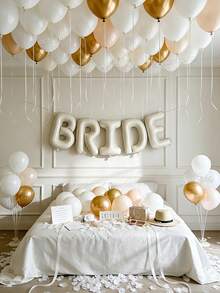 11-51pcs 40-Inch Bridal Balloons, Pearl White, Nude And Champagne Gold Balloons, Paired With Oversized Cream Bride Letter Balloons, Suitable For Bachelorette Party, Engagement, Wedding, Bridal Shower Decor - View 6