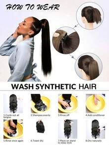 Ponytail Extension,24" Claw Clip In Ponytail Long Straight Pony Tails Hair Extensions Synthetic Hairpiece For Women - Multicolor - View 5