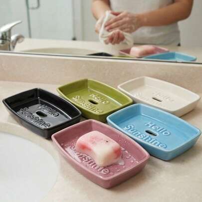 1 chiếc khay đựng xà phòng bằng gốm sứ 5 màu, kiểu dáng Châu Âu, có lỗ thoát nước, khay đựng đồ dùng phòng tắm không bị đọng nước, sản phẩm đa chức năng sáng tạo mới.
