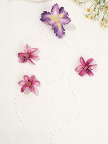 1pc 3D Flower Hair Clip, Pearl Chain Tassel, Fresh Floral Style, Suitable For Beach Vacation And Daily Wear - Multicolor - View 6