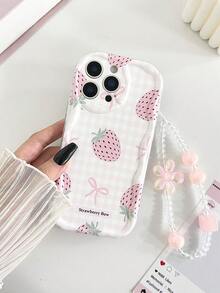 奶油色波浪边亮面草莓彩绘防摔手机壳，配手工串珠花朵手链配件，兼容 16/11/16 Pro/16 Plus/16 Pro Max/16 e/15 Pro Max/13/14/12/XS/XR/7G/8P、Galaxy S25/S25 Plus/S25 Ultra/A16/A36/A26/A56/A50/A12/A32/A52/A72/A51/A21 S/A13/A14/S24/S24 Plus/S24 Ultra、S22/A52/A53/A54/A55/S23、11/12 Pro/12/12 X/13 Pro/14 Pro/15 Pro 等机型。 10/9/Note9/12c/Note11pro/Note8Pro，国际版，非国内版 - 彩色 - 查看 6