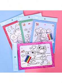 10/20/50pcs Watercolor Painting, Watercolor Paper, Coloring Pages, DIY Watercolor Painting, Puzzle Painting, Coloring Book, 4 Color Paint & Brush Set, Handmade DIY Coloring Painting - Multicolor - View 5