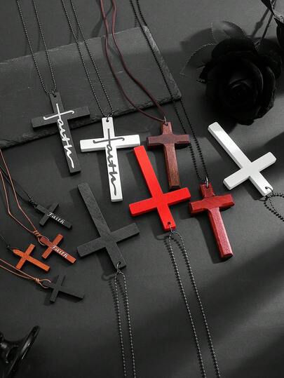 1pc Vintage Gothic Christian Wooden Cross Pendant Necklace, Suitable For Daily, Party, Festival, Easter Wear, Baptism Prayer, Versatile Cross Necklace, Gift For Friends, Family, Couples, Jewelry Accessory