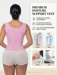 ZGQNBelle Shapewear Tummy Control For Women 15 Steel Bone Waist Trainer Vest Corset Tops Body Shaper Adjustable Straps Back Support Faja Garment - 粉色 - 查看 2