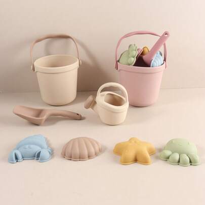 Kids Silicone Water Play Beach Toy Set, Toddler Sand Mold Bucket Shovel Water Play Tools, Durable Bath Beach Pool Toys