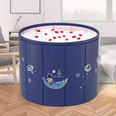 Portable Bathtub Foldable Bathing Tub For Adult, Hot & Ice Folding Bath Tub Without Installation, Freestanding Soaking Tub Keep Temperature For Home/Shower Stall/SPA, Φ 80cm X 65cm H, Blue