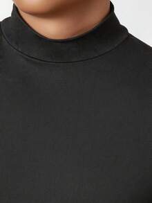 男士休闲时尚百搭简约半高领短袖T恤，夏季 - 黑色 - 查看 3