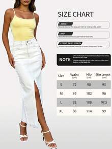 白色高腰牛仔裙，简约通勤休闲直筒开衩裙，女士 - 白色 - 查看 8