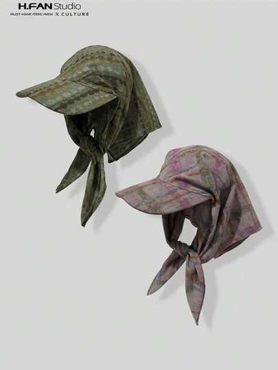 Retro Olive Green Headscarf Hat, Women's Summer Outdoor Camping Tie-Up Headband Cap, Fashionable Sun-Shading Visor Hat
